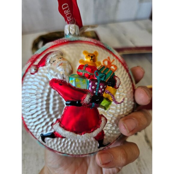 Waterford Santa medallion 3rd RARE glass presents ornament glitter unique heirlo - Picture 12 of 13